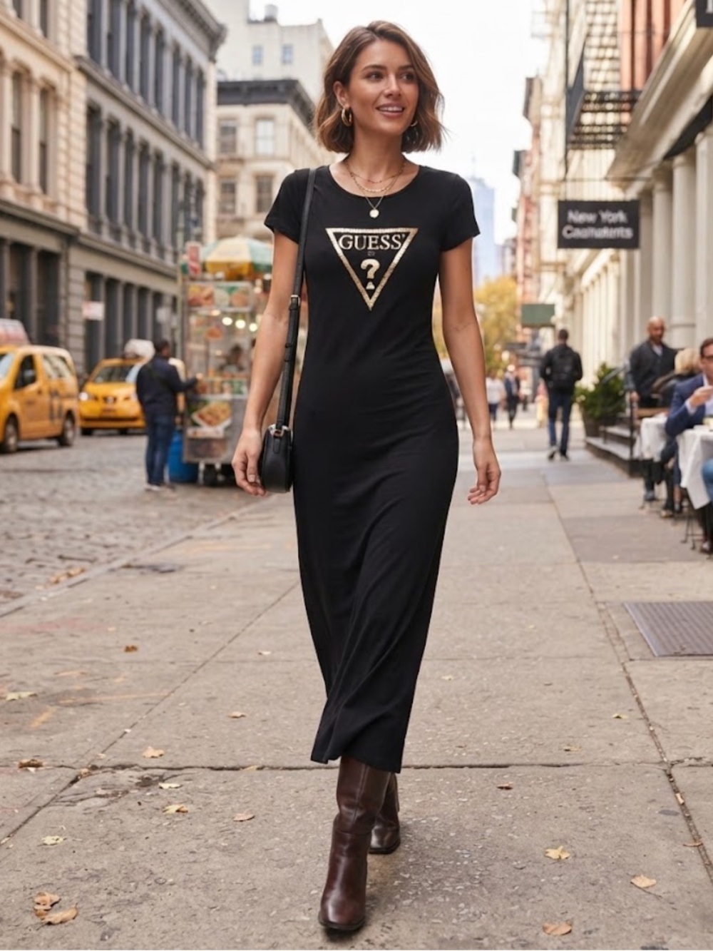 GUESS Black Gold Glitter Rhinestone Logo Maxi T-Shirt
Dress XL